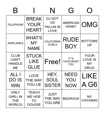 2010 SONGS Bingo Card
