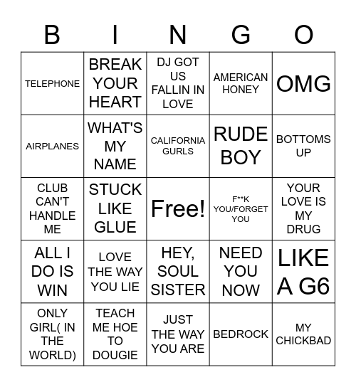 2010 SONGS Bingo Card