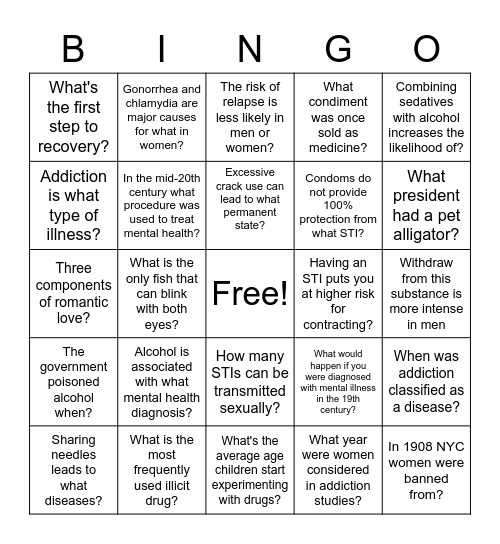 Knowledge Bingo Card