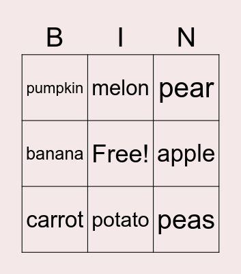 Fruits and Vagetables! Bingo Card