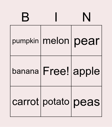 Fruits and Vagetables! Bingo Card