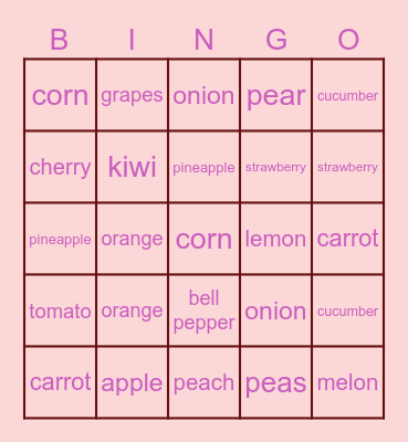 Fruits & Vegetables Bingo Card