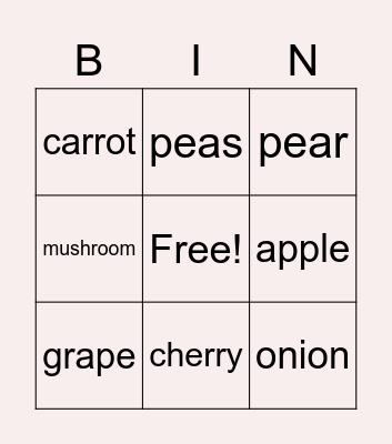 Fruits and Vegetables! Bingo Card