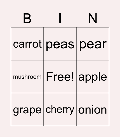 Fruits and Vegetables! Bingo Card