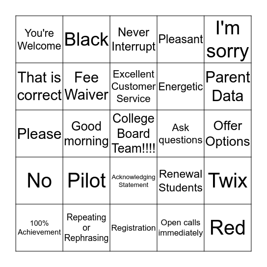 COLLEGE BOARD BINGO Card