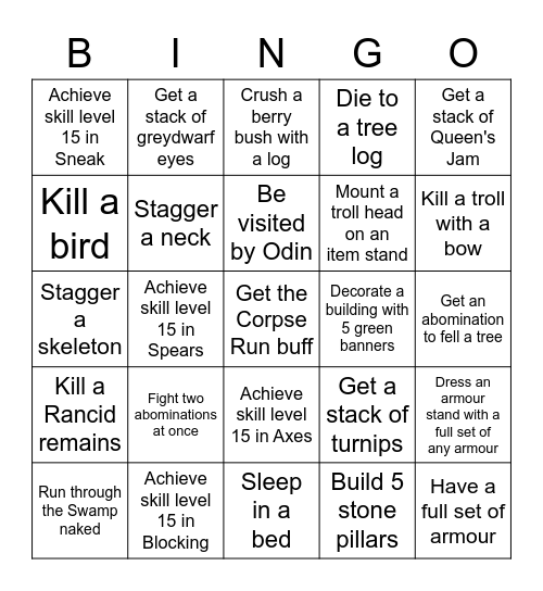 Valheim Mid-Game Bingo Card