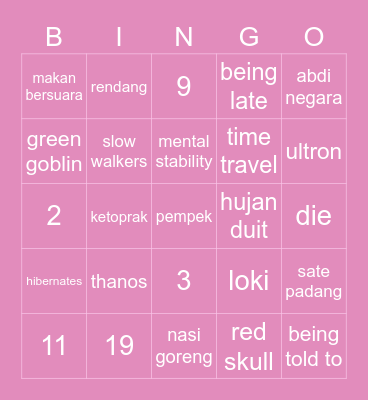 choo Bingo Card
