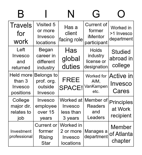 Invesco Women's Network Bingo Card