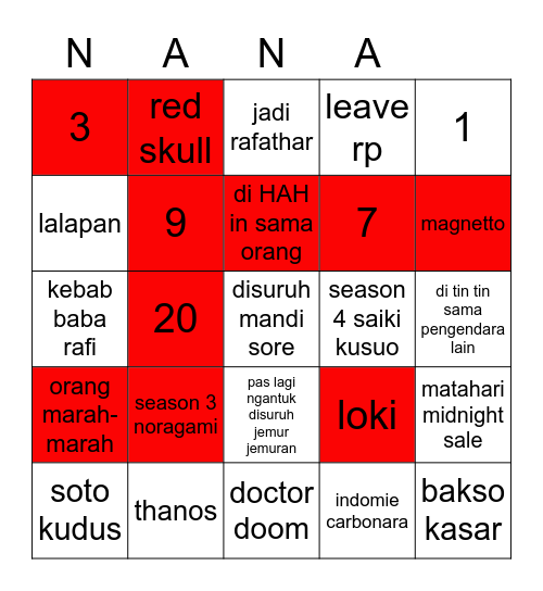 NANA BINGO Card