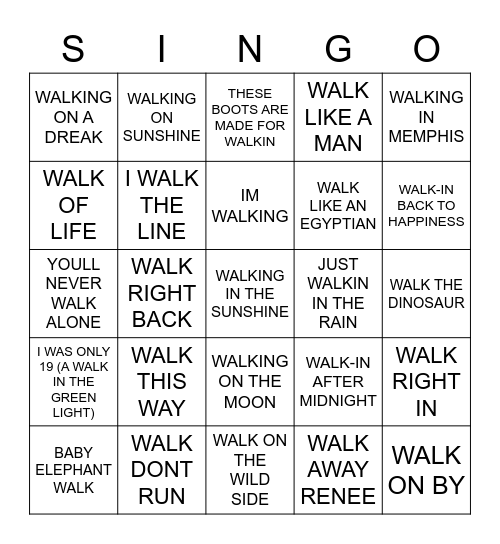 718 TAKE A WALK Bingo Card