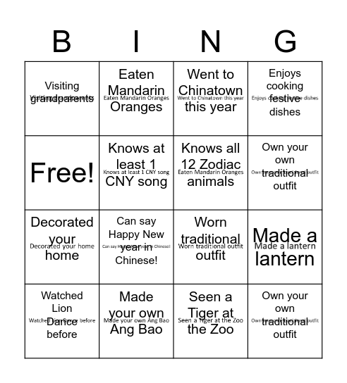 CNY Bingo Card