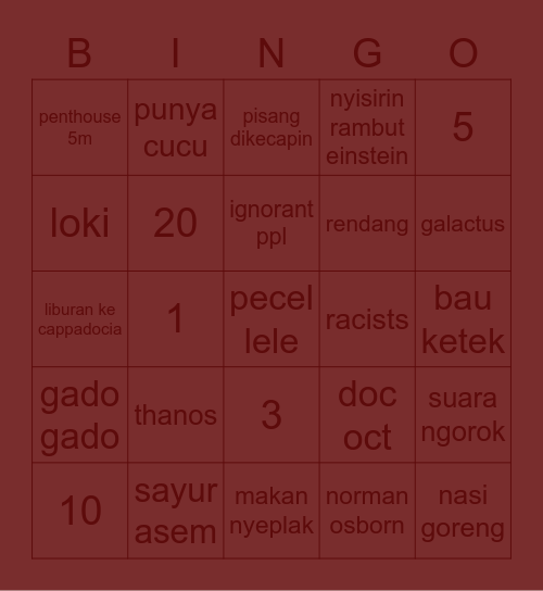 xxxxxiao Bingo Card