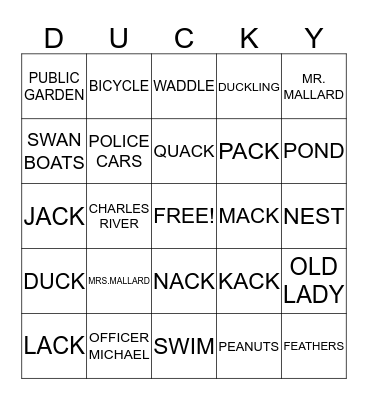 MAKE WAY FOR DUCKLINGS BINGO Card
