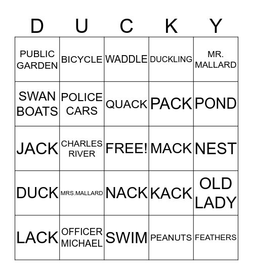 MAKE WAY FOR DUCKLINGS BINGO Card