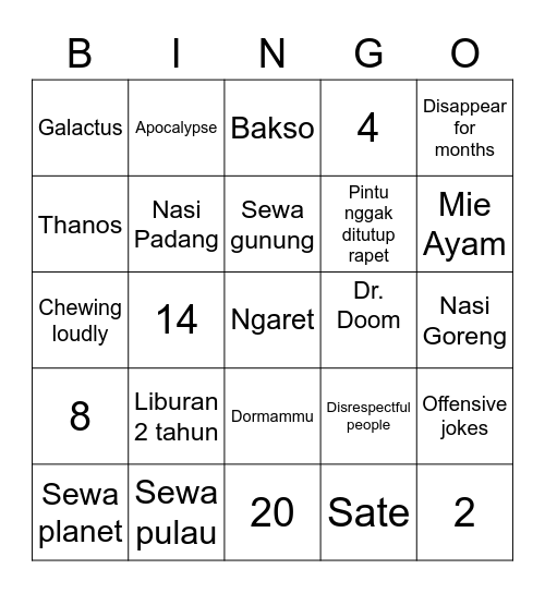 Jaehyun Bingo Card