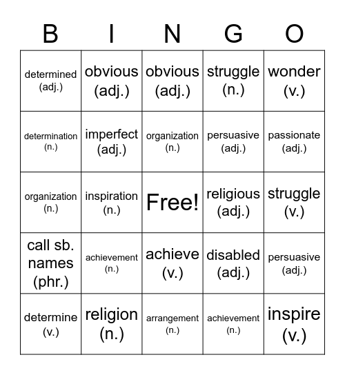 B1U8-Voc. Bingo Card