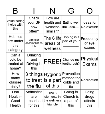 Wellness Bingo Card