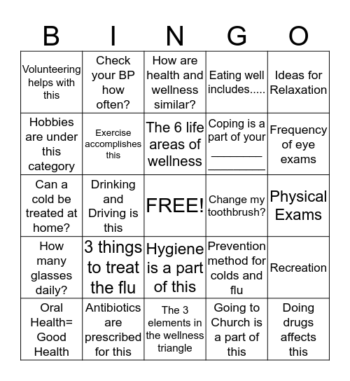 Wellness Bingo Card