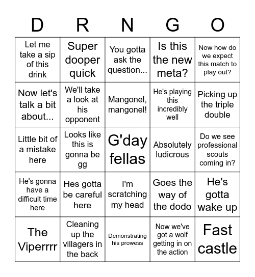 AUSSIE DRONGO Bingo Card