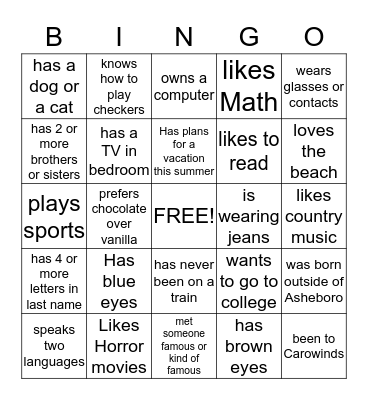 Human Bingo Card
