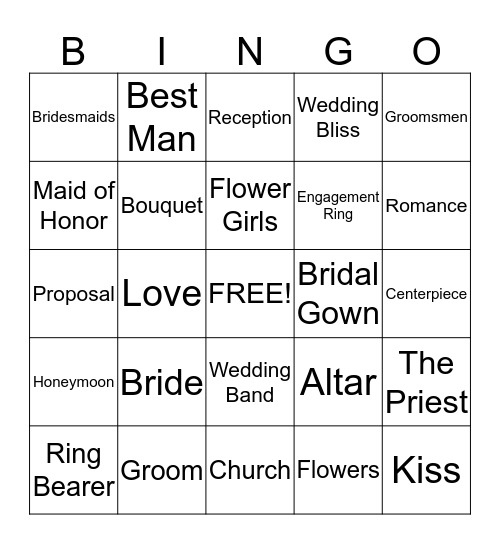 Jiby's Bridal Bingo Card