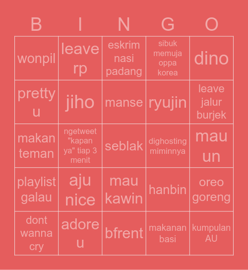 min on min Bingo Card