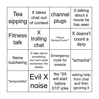Xisuma's livestream bingo Card