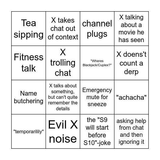 Xisuma's livestream bingo Card