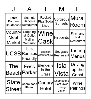 Santa Barbara - July 11, 2015 Bingo Card
