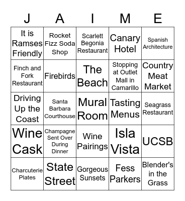 Santa Barbara - July 11, 2015 Bingo Card
