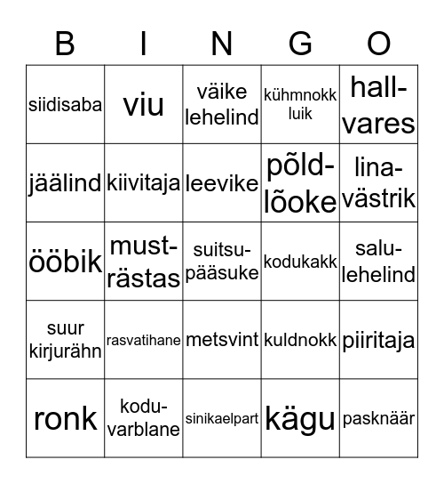 Eesti linnud Bingo Card
