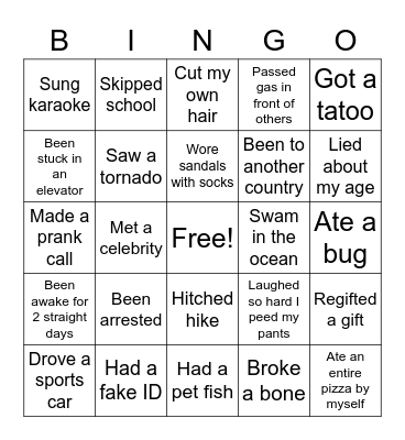 NEVER HAVE I EVER Bingo Card