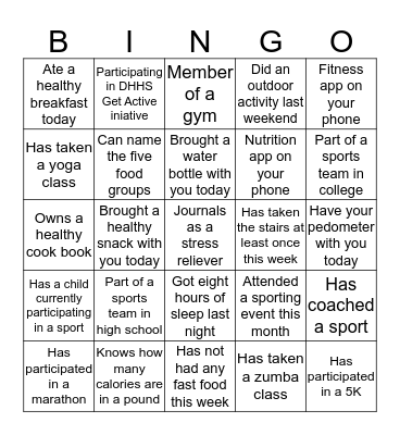 Health & Wellness Bingo Card