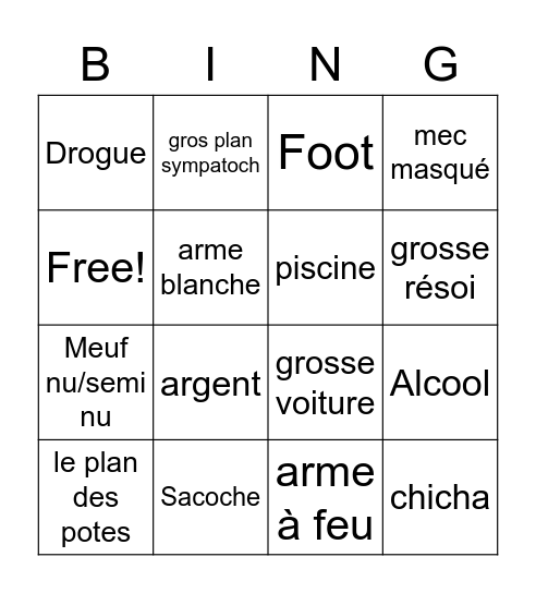 rap français Bingo Card