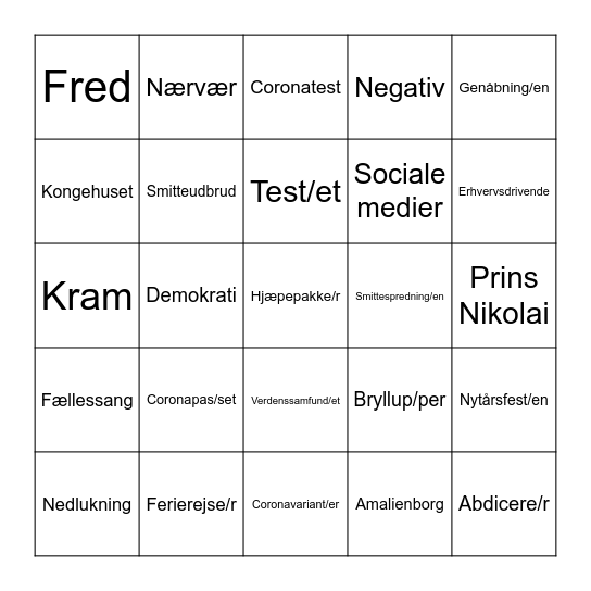 Nytårstale Bingo Card