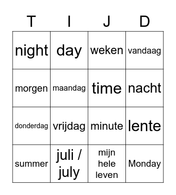 TIJD BINGO Card