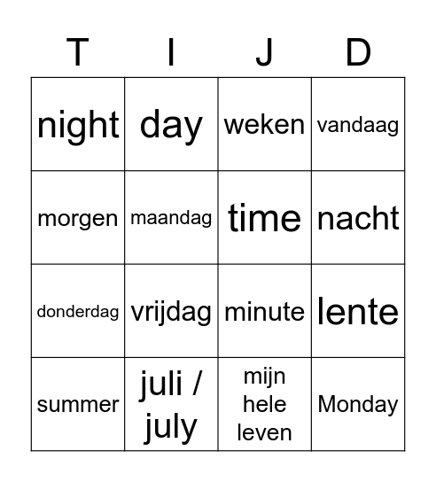 TIJD BINGO Card