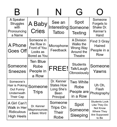 Whitney Young '15 Graduation Bingo! Bingo Card