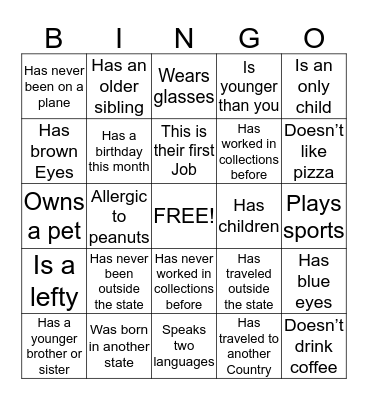 Getting to know you Bingo Card