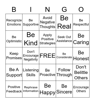 Positive Problem Solving Habits Bingo Card