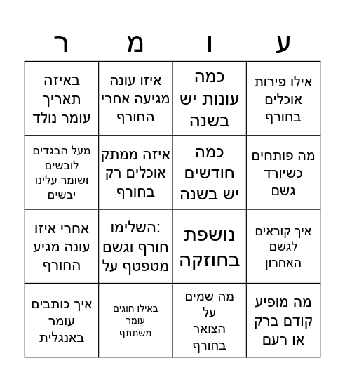 יום הולדת לעומר Bingo Card