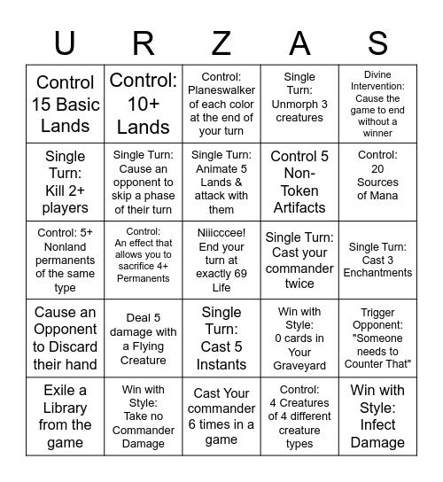 Urza's 101 Bingo Card