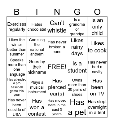 Family Zone Bingo! Bingo Card