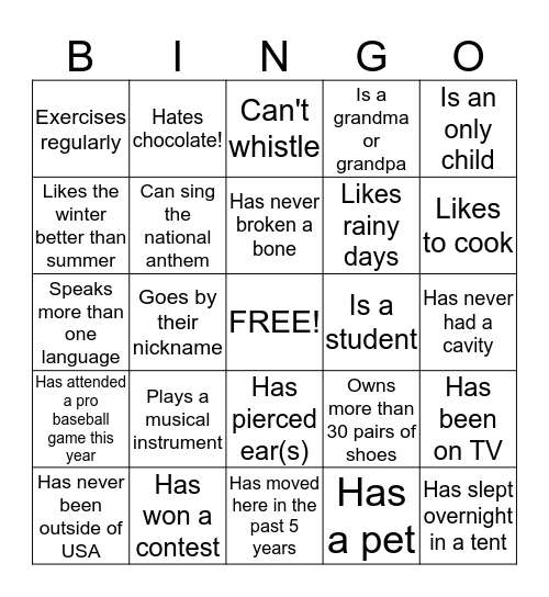 Family Zone Bingo! Bingo Card