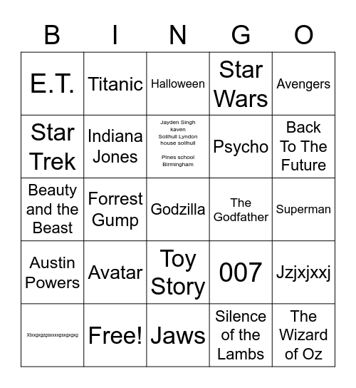 Total-Quiz.com presents Radio Bingo Movie Themes Bingo Card