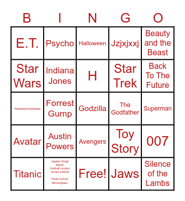 Total-Quiz.com presents Radio Bingo Movie Themes Bingo Card