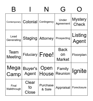 Realtor Bingo Card