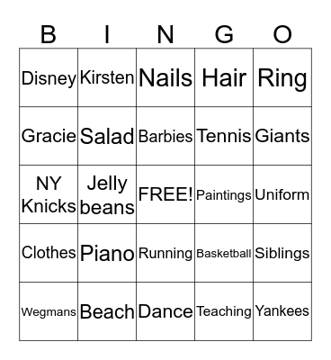 All about Sarah!  Bingo Card