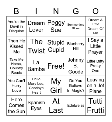 Musical Bingo Card