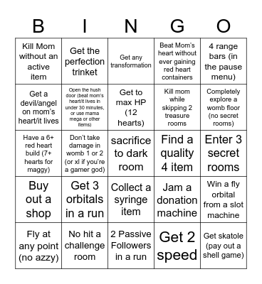 Isaac repentance bingo Card